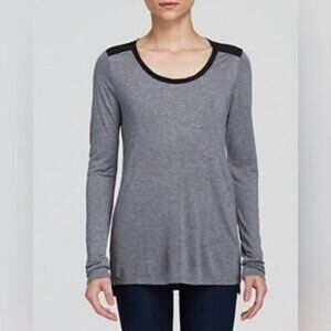 Vince Silk Trim Long Sleeve Tee Top Gray Knit‎ Womens Size XS Crewneck Hi Low
